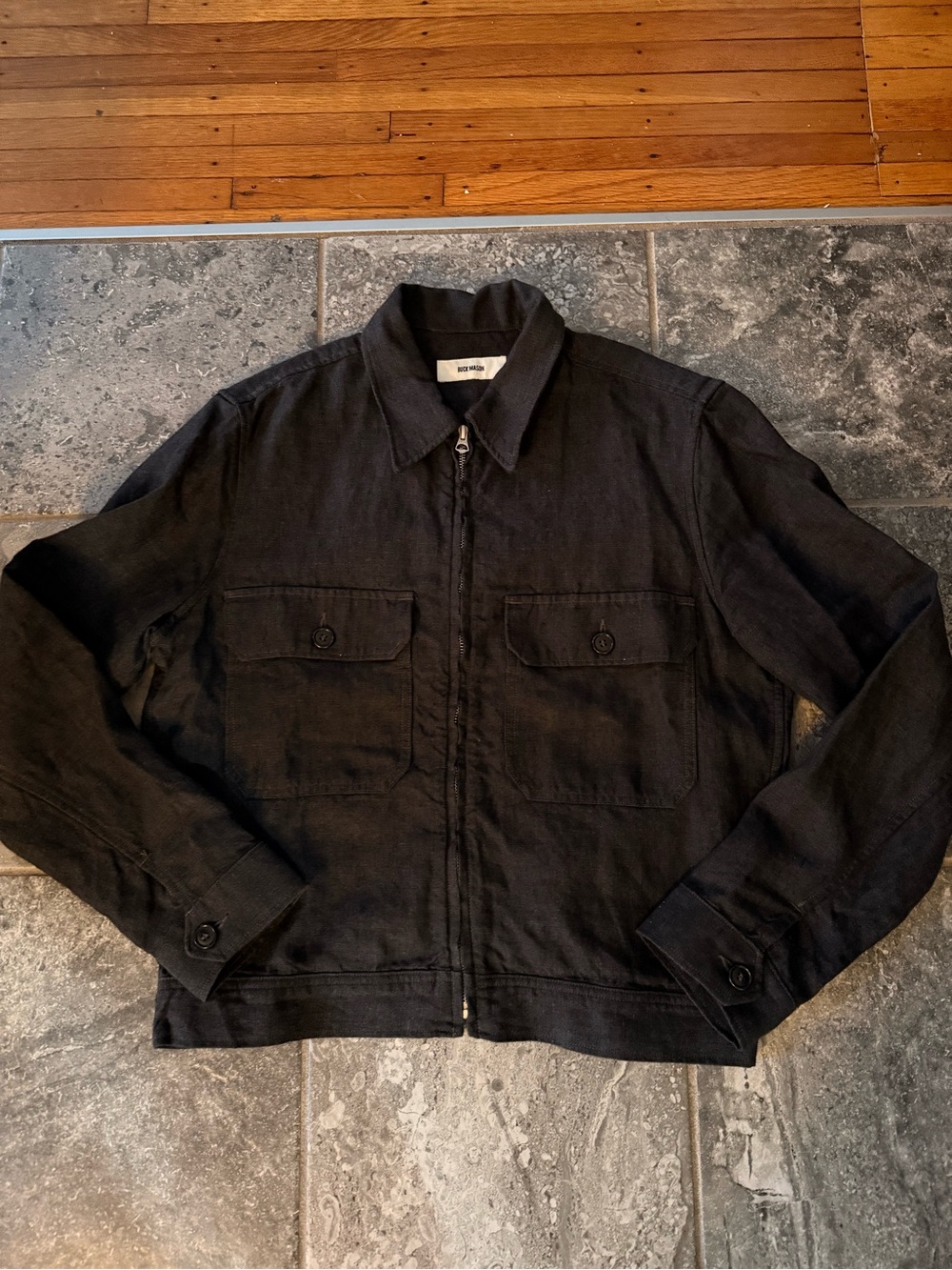 Buck Mason Black Lightweight Zip Shirt Jacket